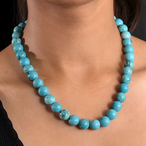 Blue Howlite Beaded Necklace ✦ 428ctw 18" ✦ Platinum Bonded Statement NWT - Picture 1 of 6
